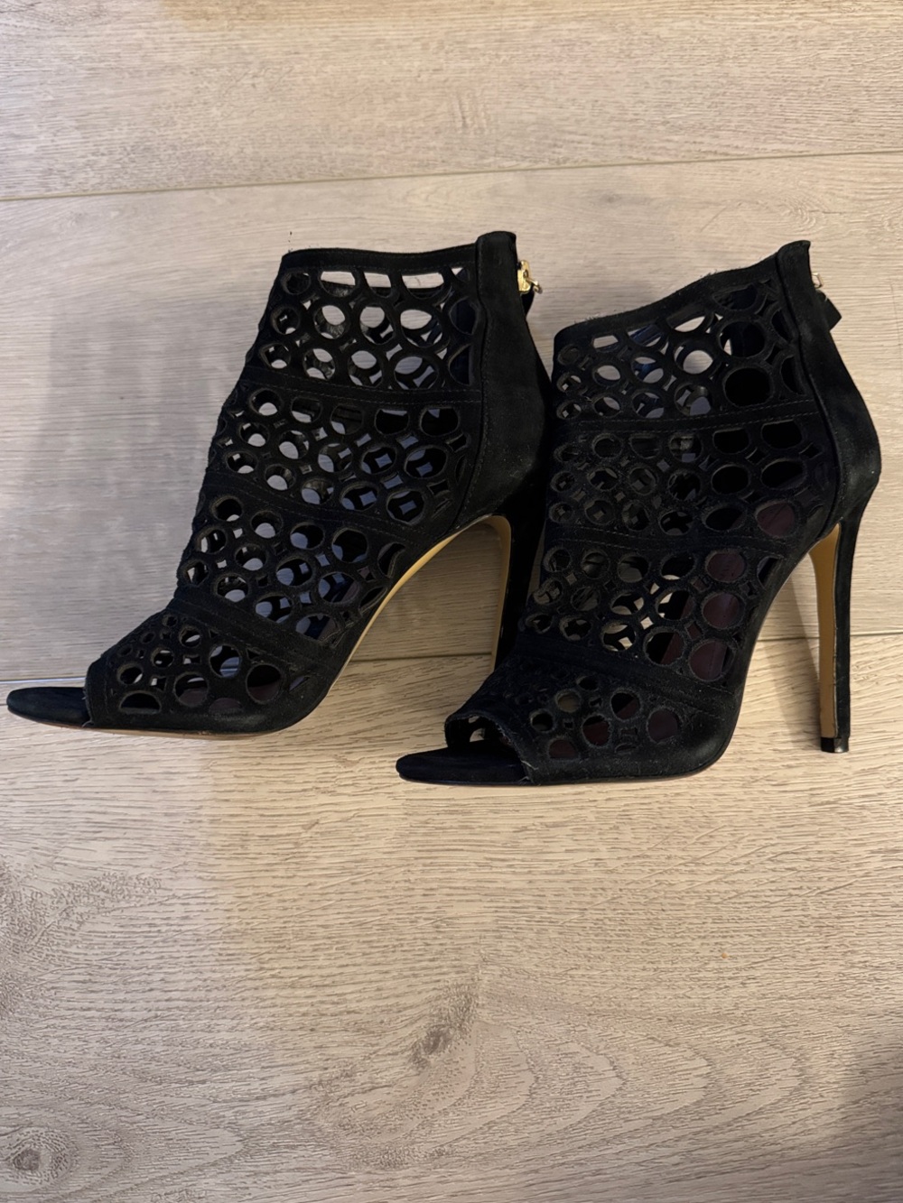 BCBG Max Azria Women's Black Cutout Peep-Toe High Heel Booties